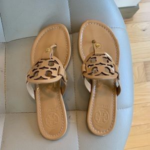 Tory Burch Miller Flip Flop in Sand Patent
